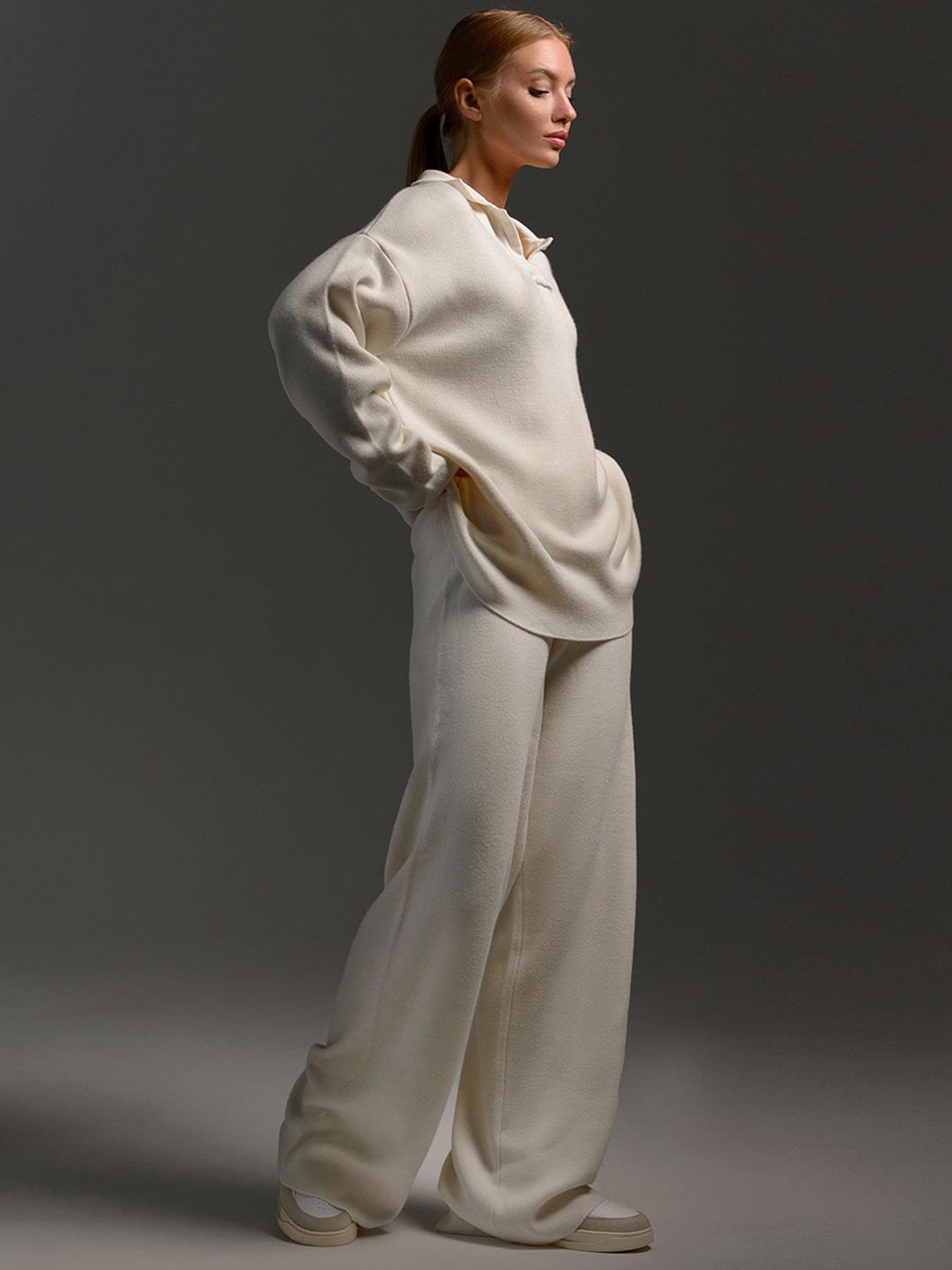 Johnny Collar Long Sleeve Top and Pants Sweater Set - felvior