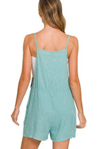 Zenana Washed Linen Knot Strap Rompers