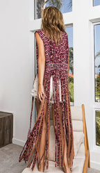 BiBi Fringe Detail Leopard Vest with Star Stud
