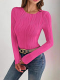 Textured Round Neck Long Sleeve Top - felvior