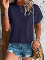 Eyelet Round Neck Short Sleeve Top