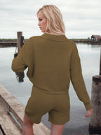 Johnny Collar Long Sleeve Top and Shorts Sweater Set