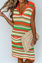 Openwork Stripe Sleeveless Sweater Dress