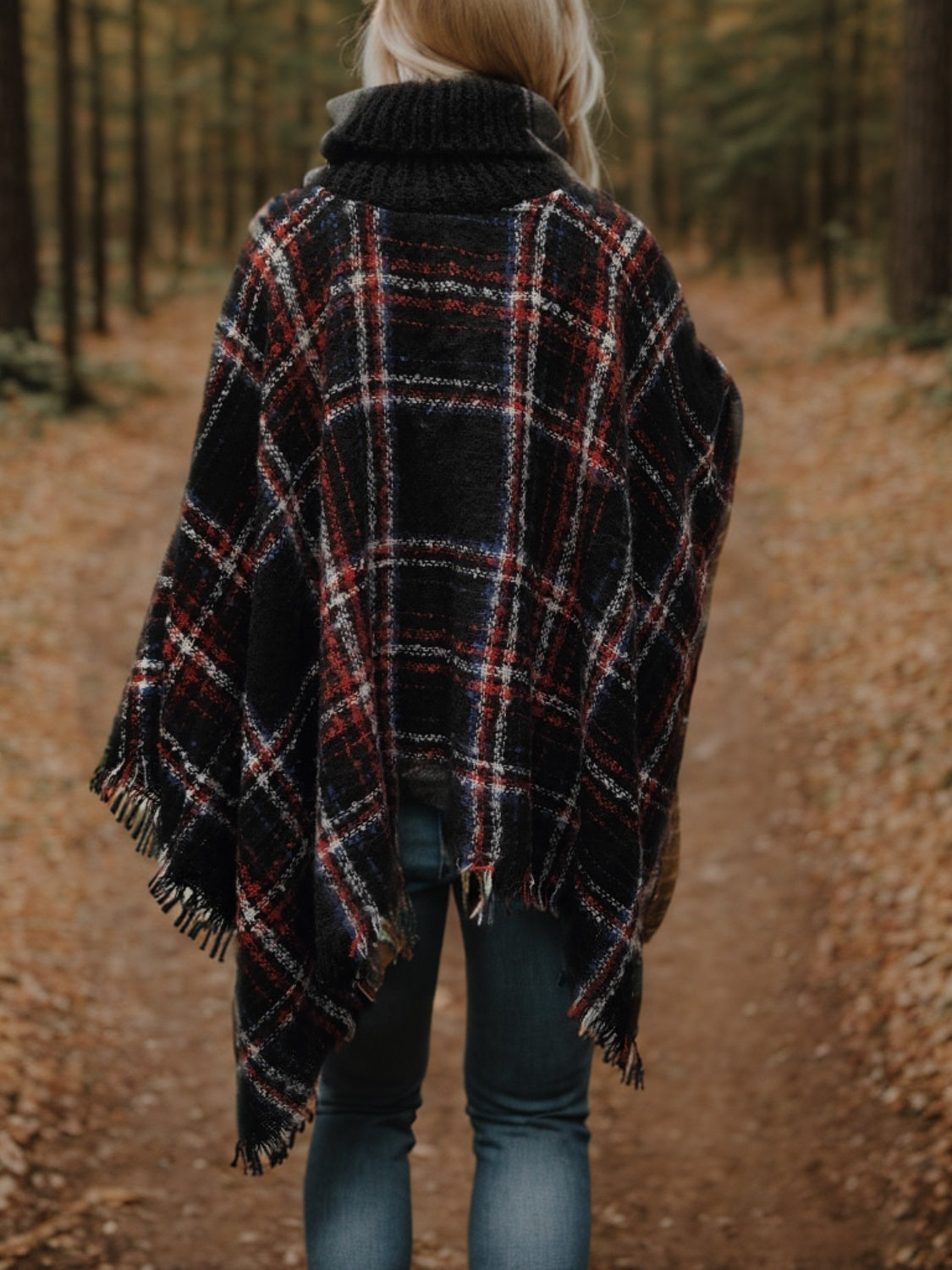 Shiny Turtleneck Plaid Raw Hem Sweater - felvior
