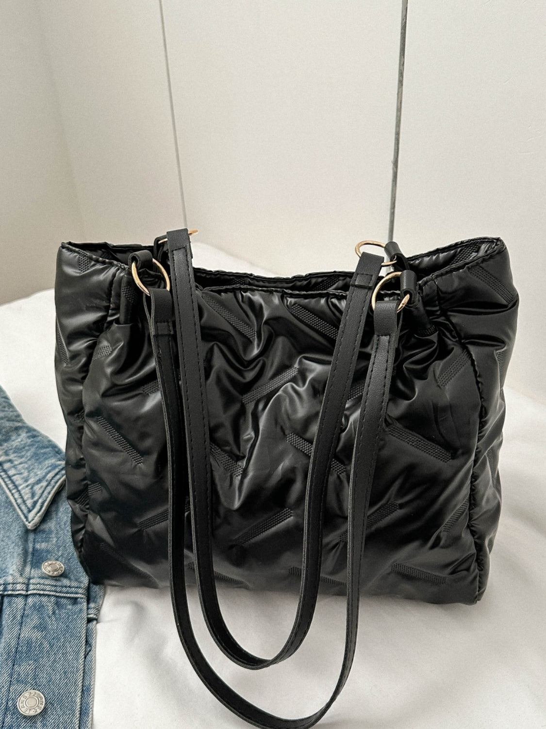 Textured Polyester Shoulder Bag - felvior