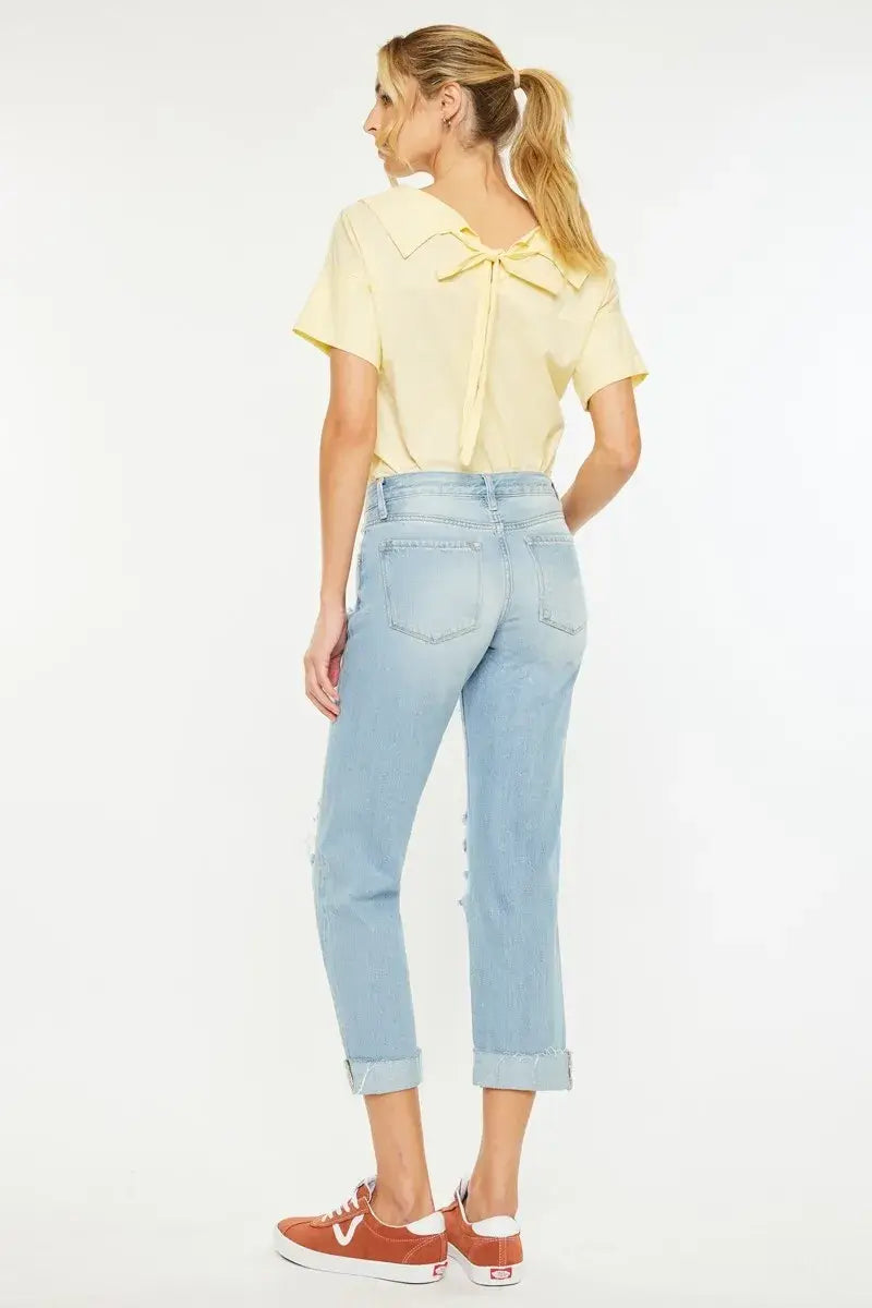 Kancan Mid Rise Distressed Boyfriend Jeans