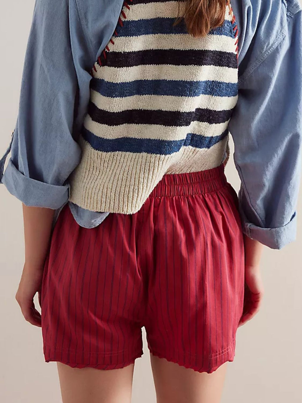 Striped Elastic Waist Shorts