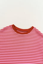 Contrast Striped Round Neck Short Sleeve T-Shirt