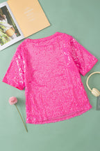 Sequin Round Neck Half Sleeve Blouse