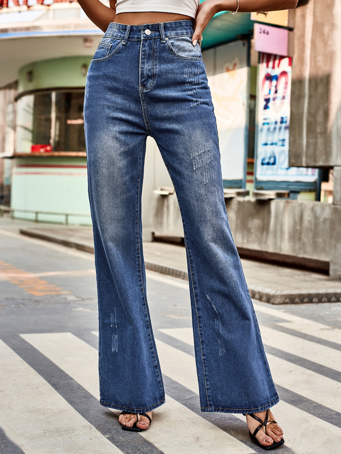 High Rise Bootcut Jeans with Pockets - felvior