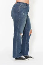 Judy Blue Full Size Hw Ripped Knee Dad Jeans Plus Size