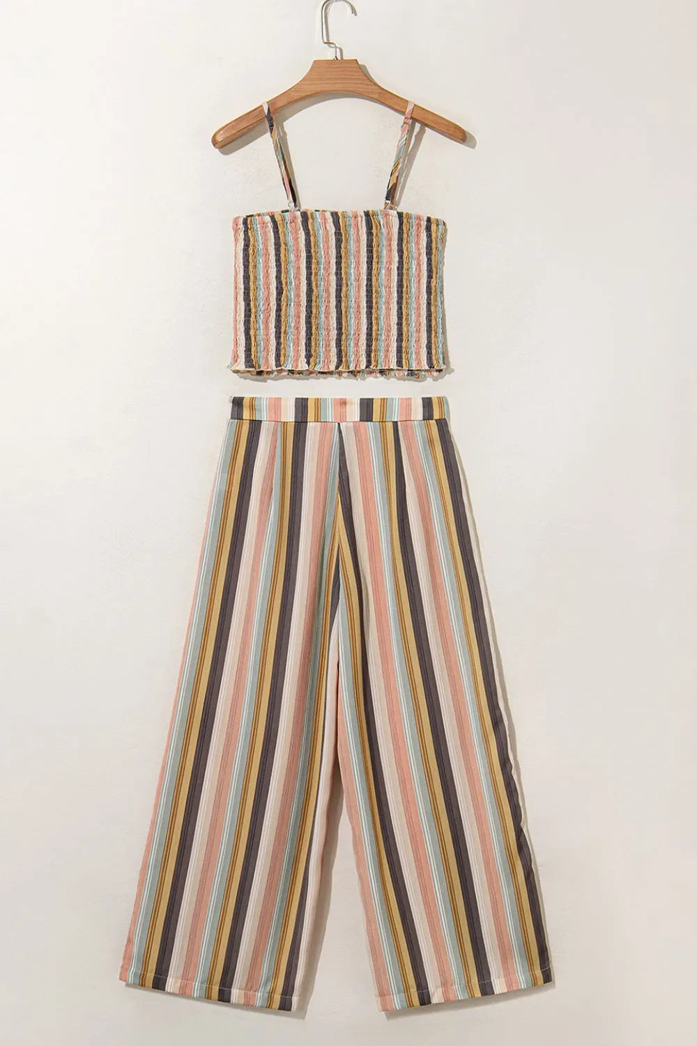Striped Smocked Cami Top and Wide Leg Pants Set