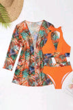 Printed Halter Neck Three-Piece Swim Set - felvior