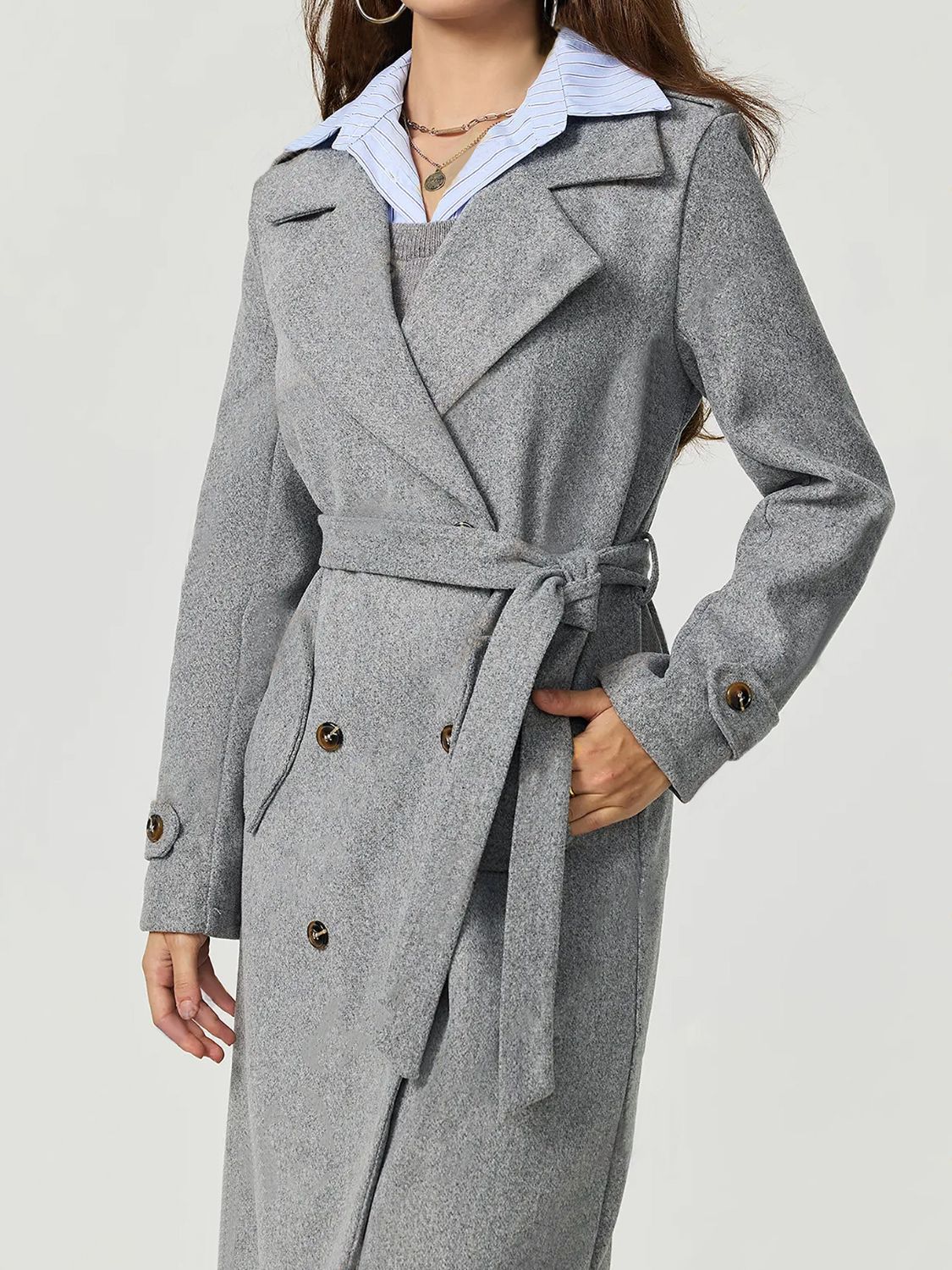 Collared Neck Long Sleeve Longline Coat - felvior