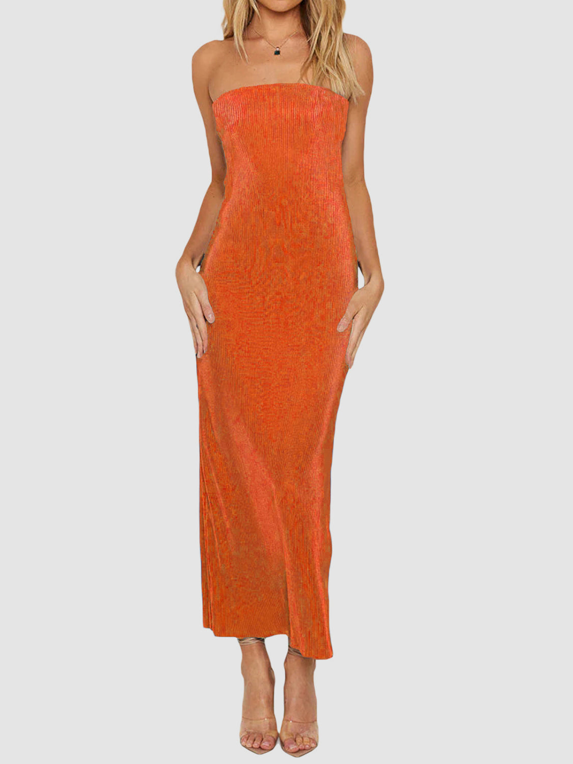 Lace-Up Back Tube Maxi Dress - felvior