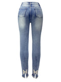 Rhinestone Skinny Jeans with Pockets - felvior