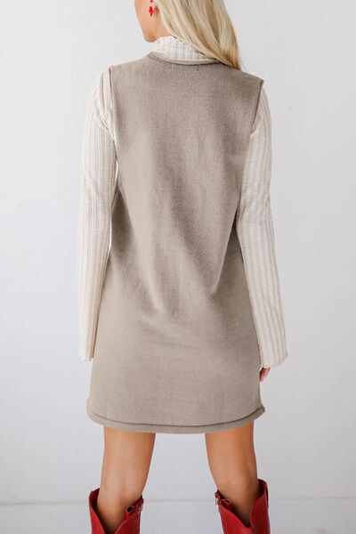 Lovelet Pocketed V-Neck Mini Sweater Overall Dress