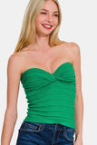 Zenana Ruched Twisted Sweetheart Neck Top - felvior
