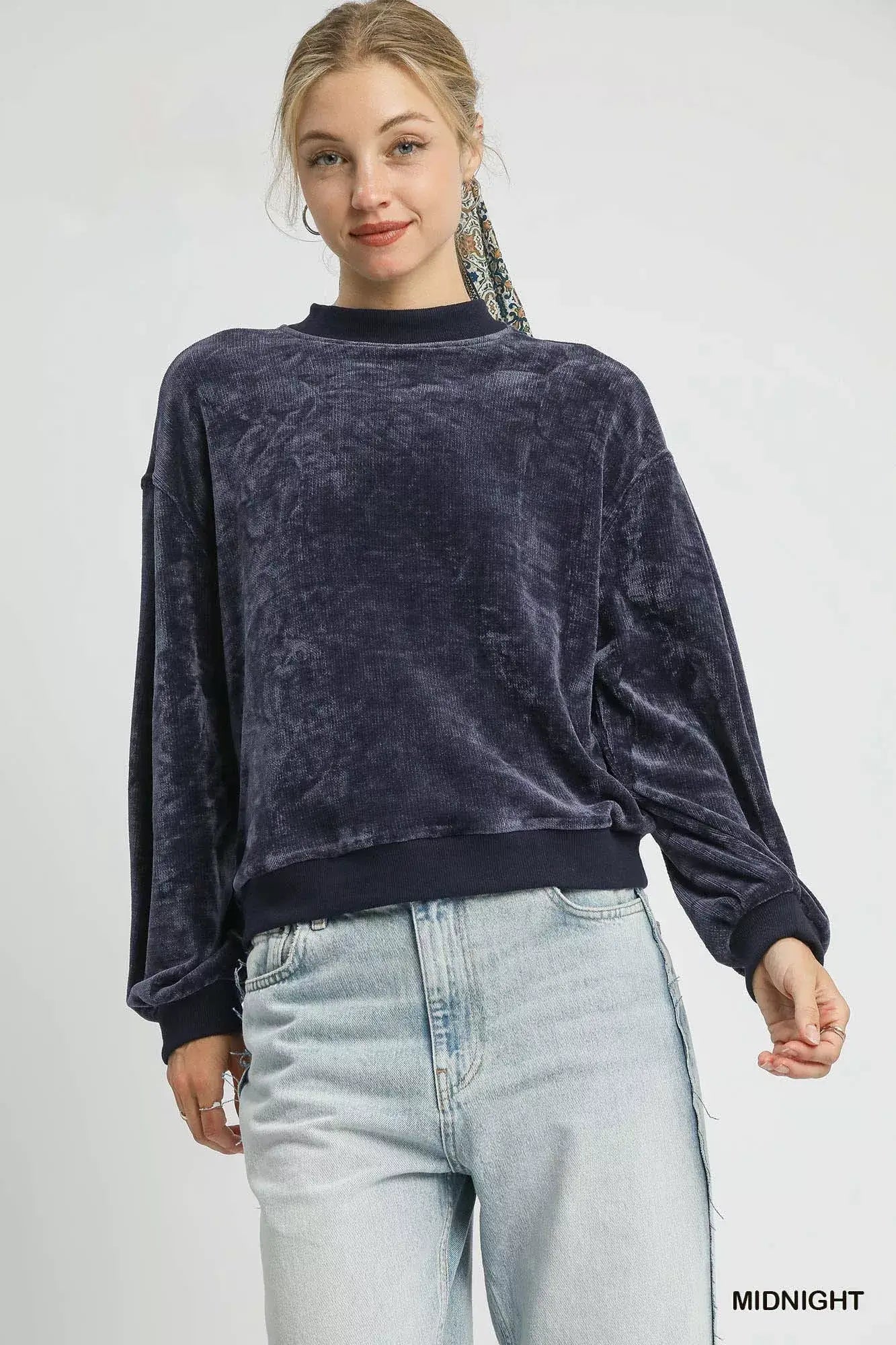 Umgee Velour Crewneck Balloon Sleeve Sweatshirt Hauptbild