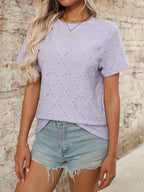 Eyelet Round Neck Short Sleeve Top