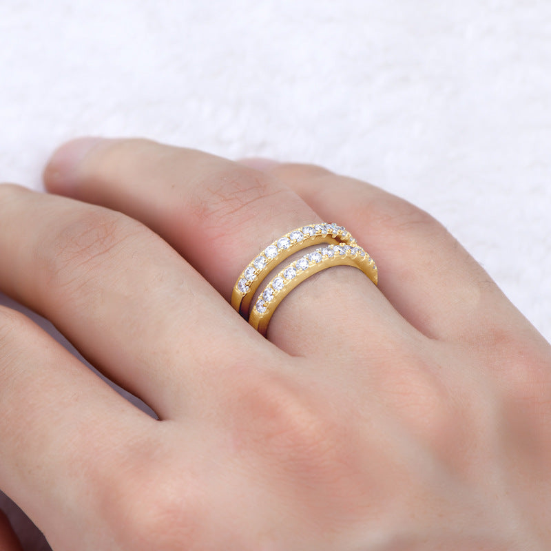 925 Sterling Silver Moissanite Double Layered Ring - felvior