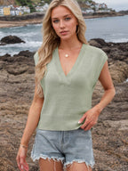 Ribbed Hem V-Neck Sweater Vest