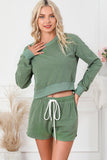 Round Neck Long Sleeve Top and Drawstring Shorts Lounge Set - felvior