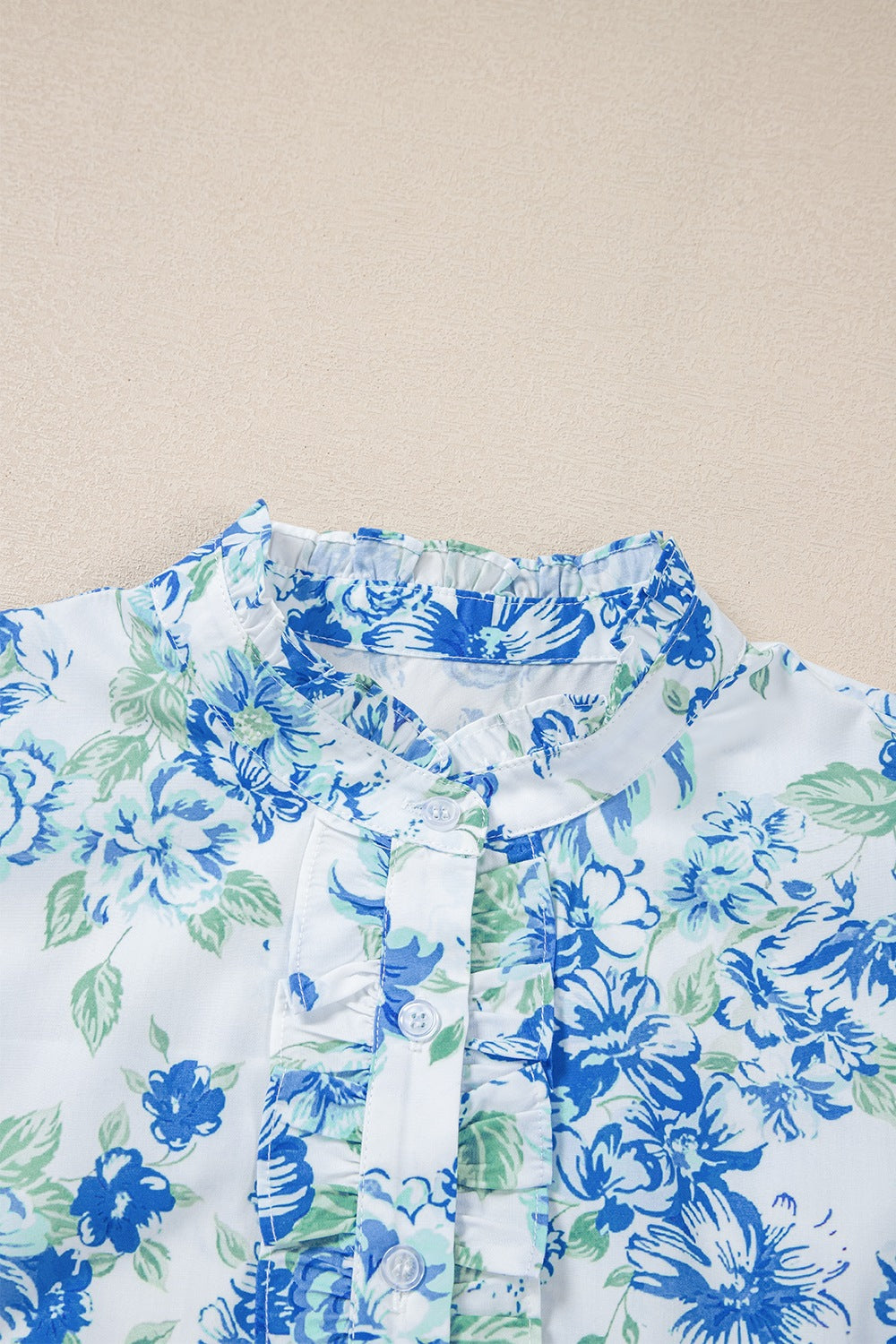 Floral Print Ruffle Sleeve Frilly Button Up Shirt - felvior