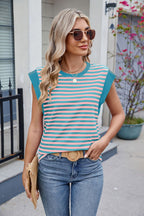 Contrast Striped Round Neck T-Shirt