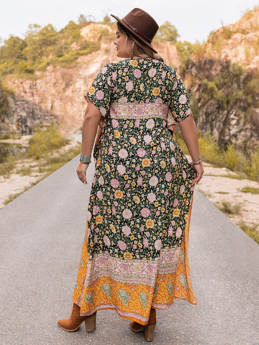 Plus Size Tie Neck Maxi Dress - felvior