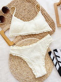 Frill Textured Spaghetti Strap Two-Piece Swim Set - felvior