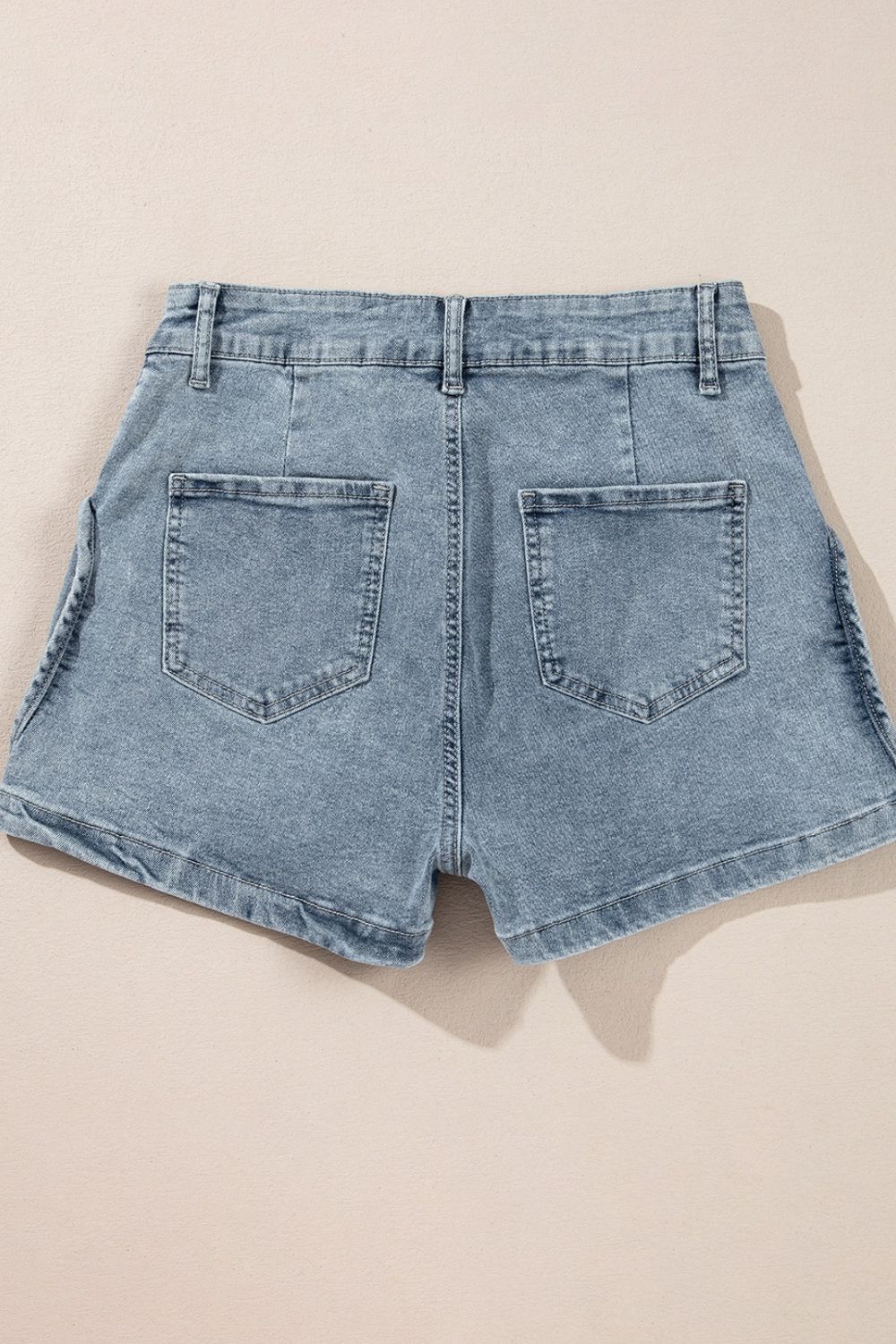 Studded Acid Wash Denim Shorts - felvior