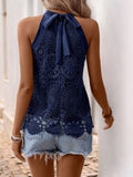 Lace Grecian Neck Tie Back Top - felvior