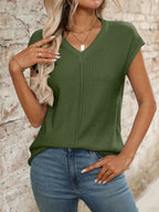 V-Neck Short Sleeve Knit Top