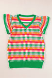 Contrast Striped V-Neck Knit Top - felvior
