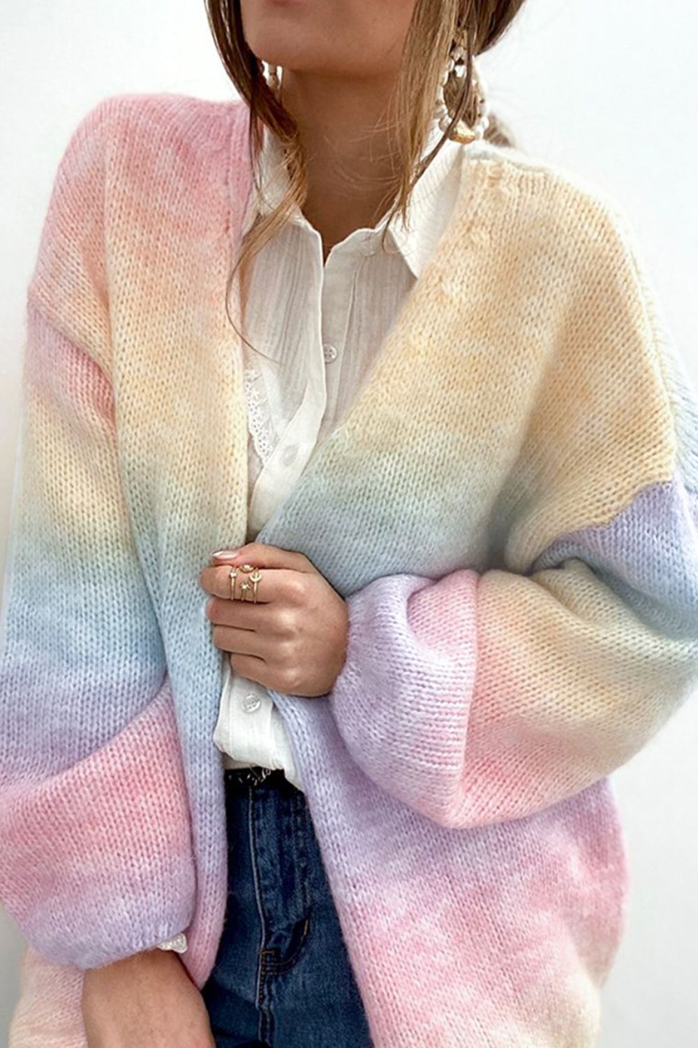 Gradient Open Front Drop Shoulder Cardigan - felvior