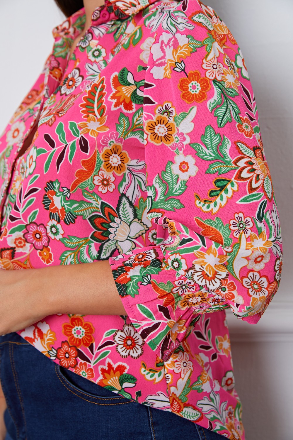 Floral Button Up Flounce Sleeve Shirt - felvior