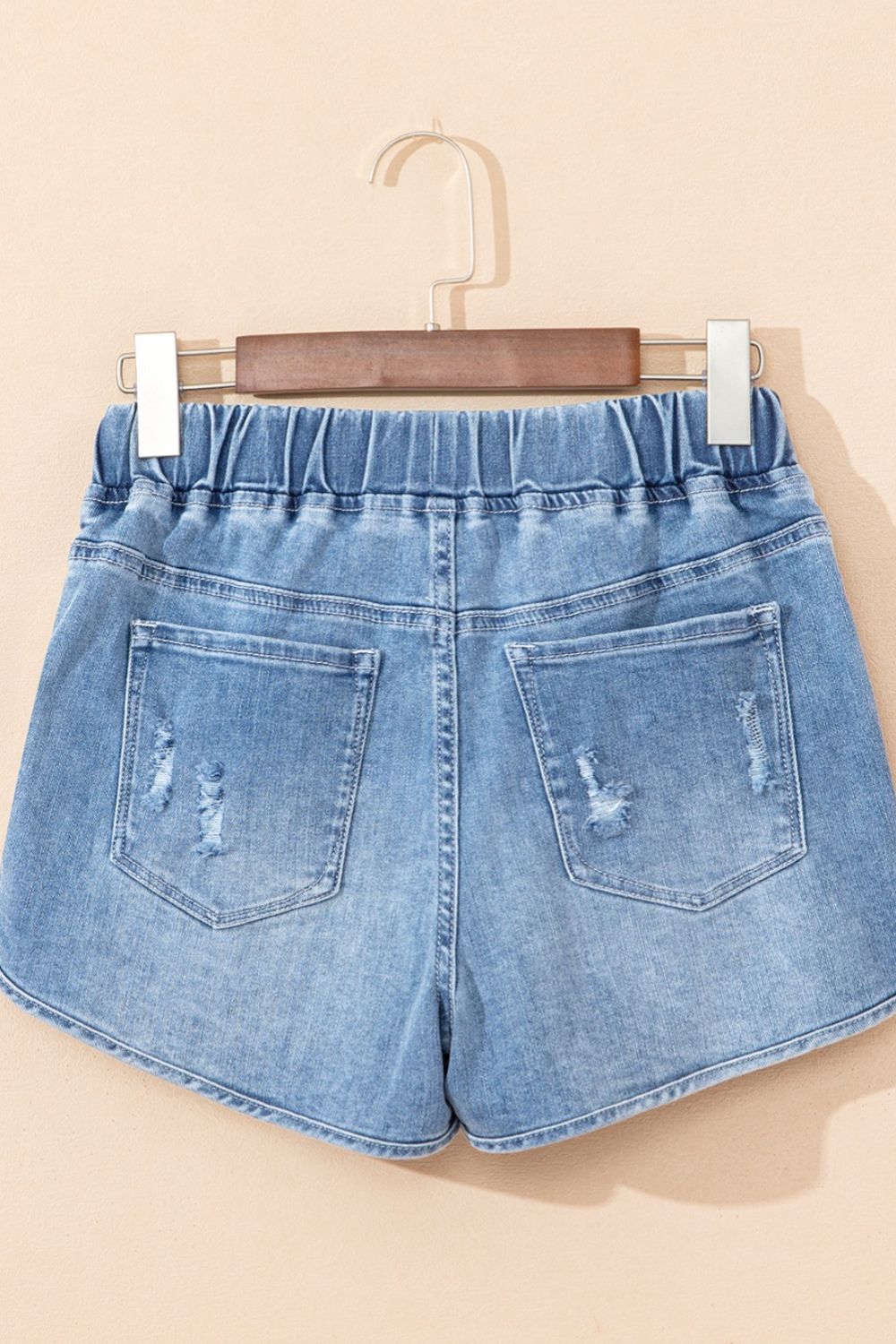 Drawstring High Waist Distressed Denim Shorts - felvior