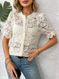 Button Down Half Sleeve Lace Shirt - felvior