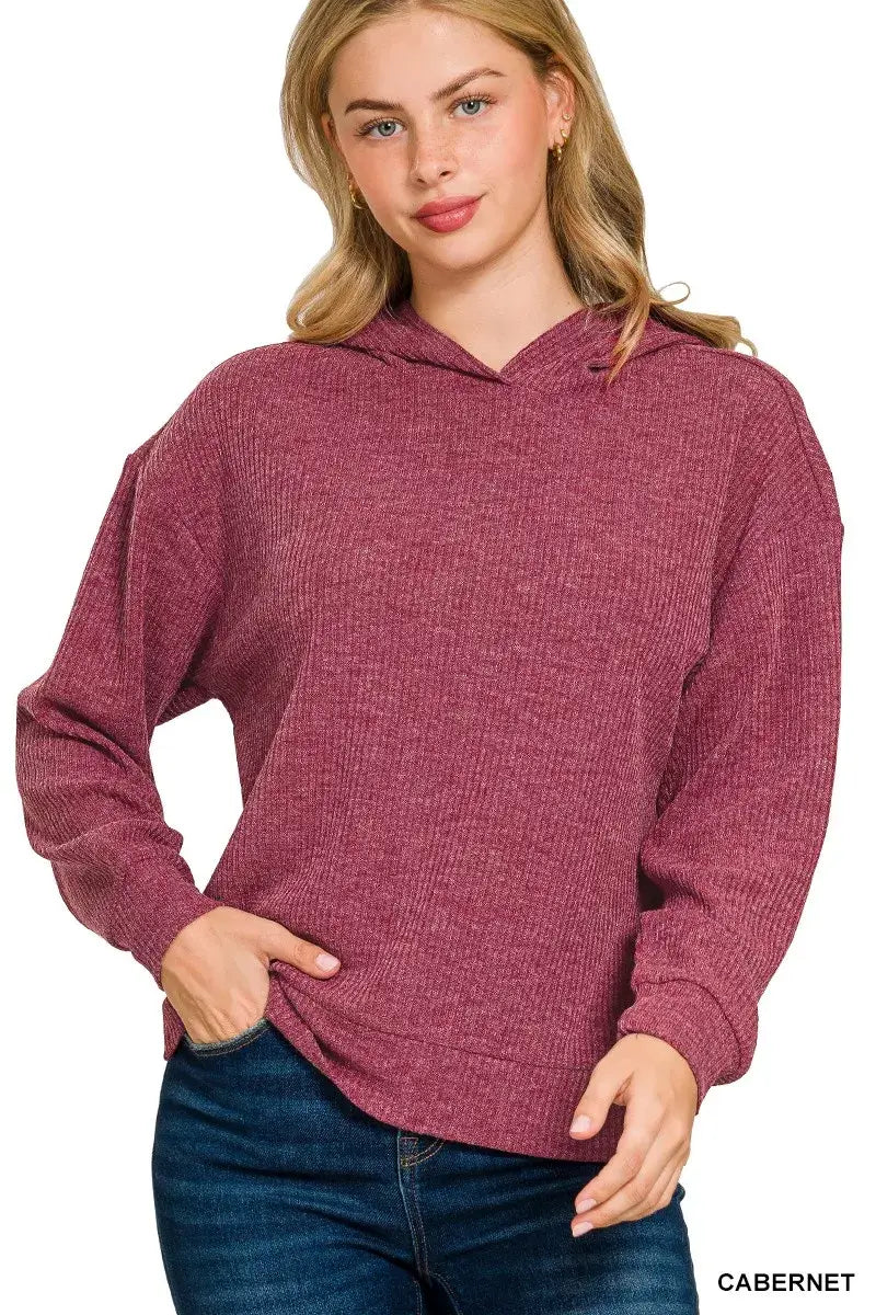 Zenana Ribbed Long Sleeve Hoodie