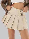Buckle Decor Pleated Mini Skirt - felvior