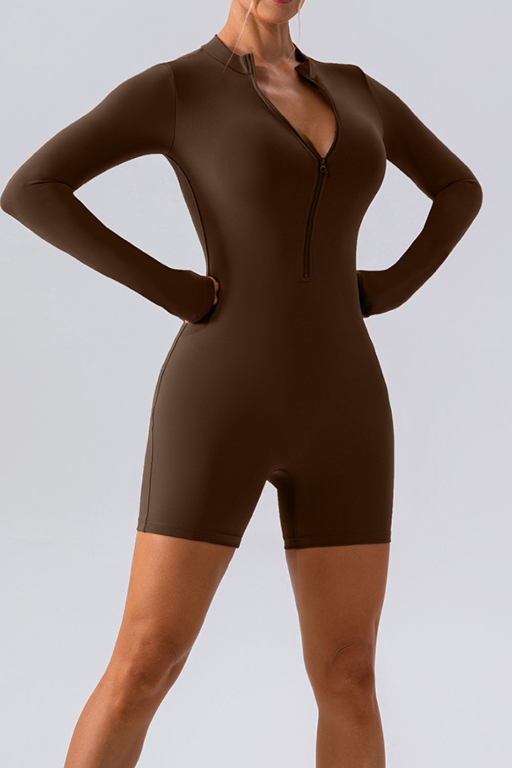 Half Zip Long Sleeve Active Romper - felvior