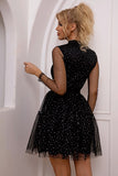 Cutout Mock Neck Mesh Dress - felvior