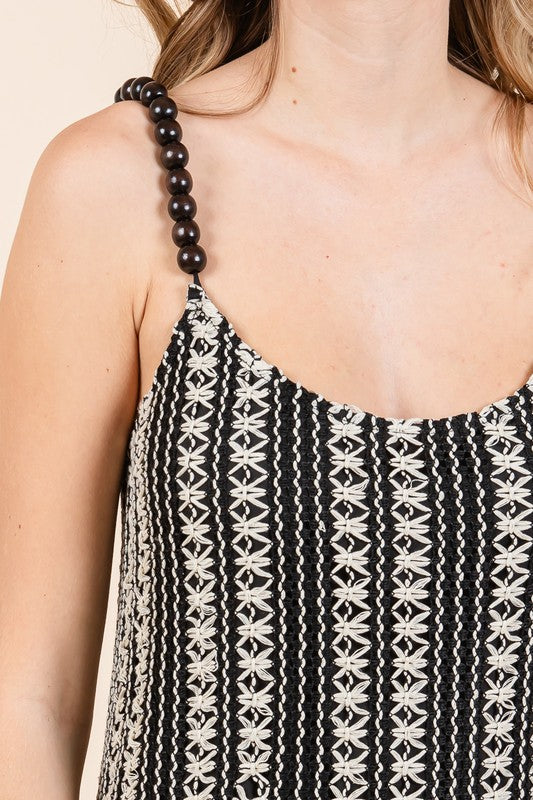 GeeGee Plus Size Striped Scoop Neck Beaded Strap Maxi Cami