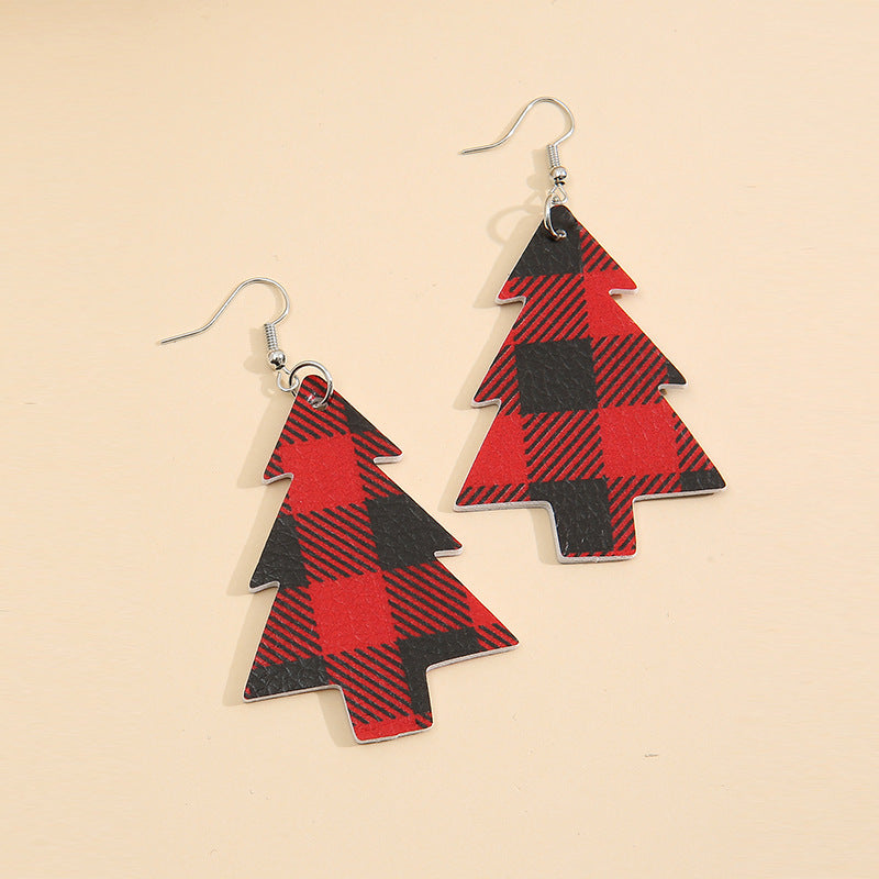 Christmas Tree PU Leather Dangle Earrings - felvior