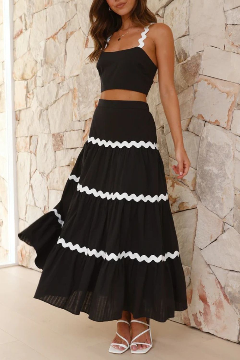 Contrast Trim Cami and Maxi Skirt Set - felvior