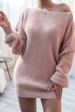 Boat Neck Long Sleeve Mini Sweater Dress - felvior