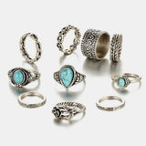 Artificial Turquoise Alloy Ring 10-Piece Set - felvior