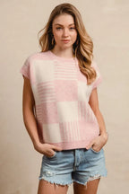 BiBi Checker With Stripes Pattern Sleeveless Sweater