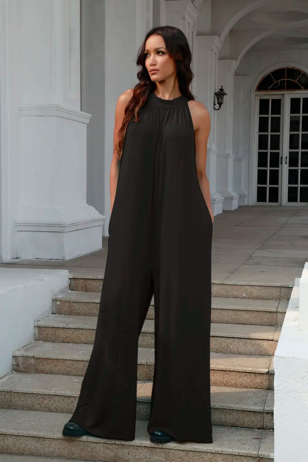 Double Take Full Size Tie Back Cutout Sleeveless Jumpsuit Secondary image